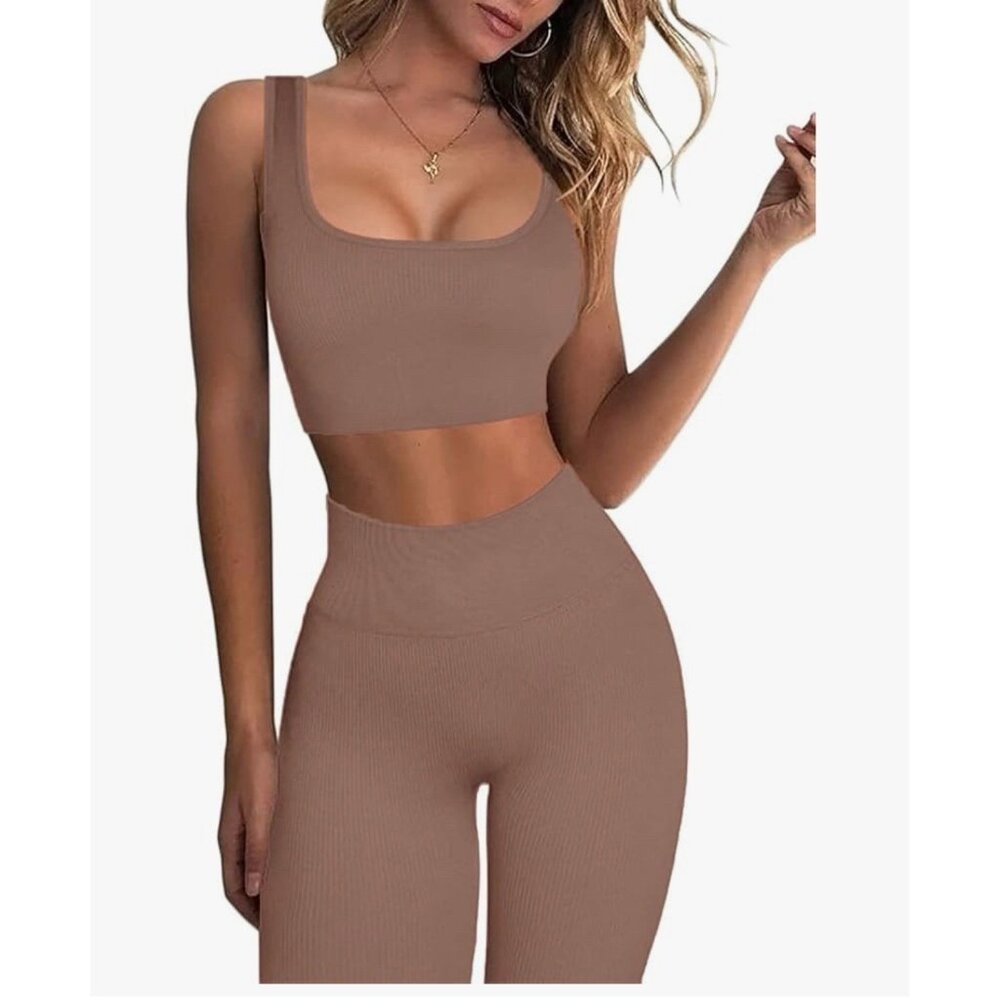 Beaufident Womens Workout Set Ribbed High Waist Yoga Legging Activewear Size XS
